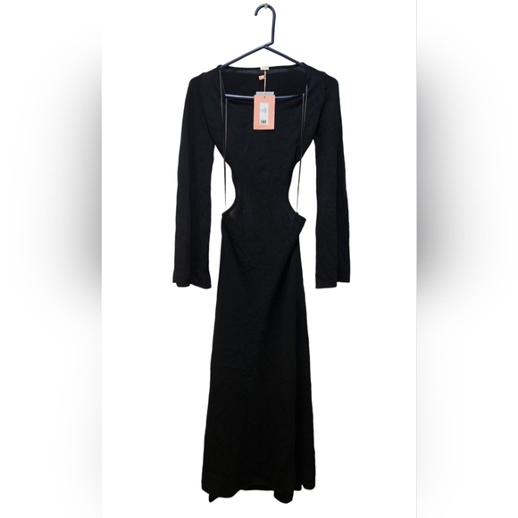 Cult Gaia Carla knit stretch cut out back flare sleeve NWT dress black - Picture 7 of 7
